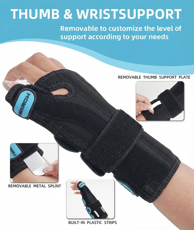 Adjustable Thumb Spica Splint Wrist Brace, Universal for Left/Right Hand, Day & Night Support, Relieves De Quervain's Tenosynovitis/Carpal Tunnel/Tendonitis/Arthritis, Unisex, Blue (Left Hand, S/M)