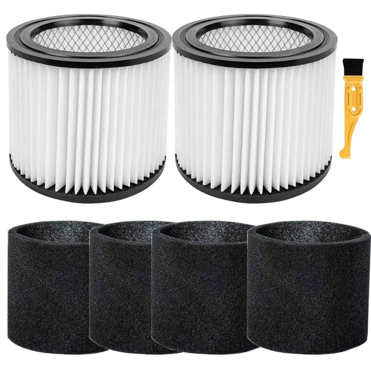 ECOMAID 90398 HEPA Replacement Filter and 90585 Foam Sleeve Filter Compatible with Shop-Vac 90398, 903-98, 9039800, 903-98-00 Hangup Wet/Dry Vacuum Cleaner Spares Cartridge Filter (2 + 4)