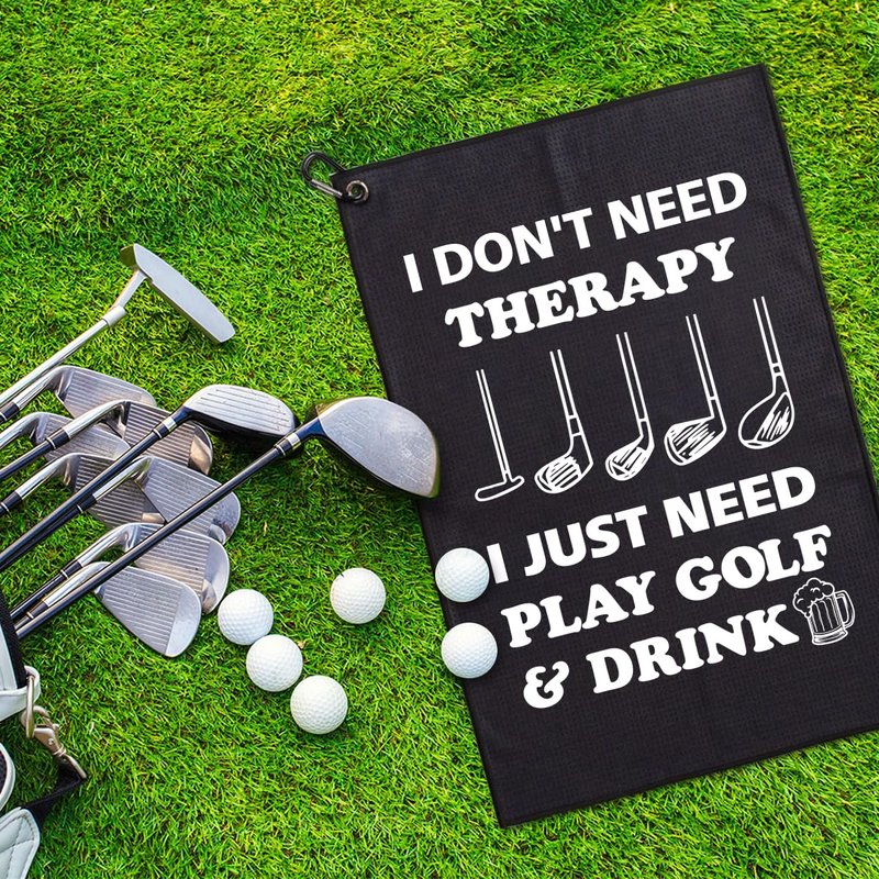GEYGIE I Don't Need Therapy I Just Need Play Golf Printed Microfiber Golf Towel, Funny Golf Towel Gifts and Golf Accessories for Men Women Grandpa, Fathers Day Birthday Gift for Golf Lover