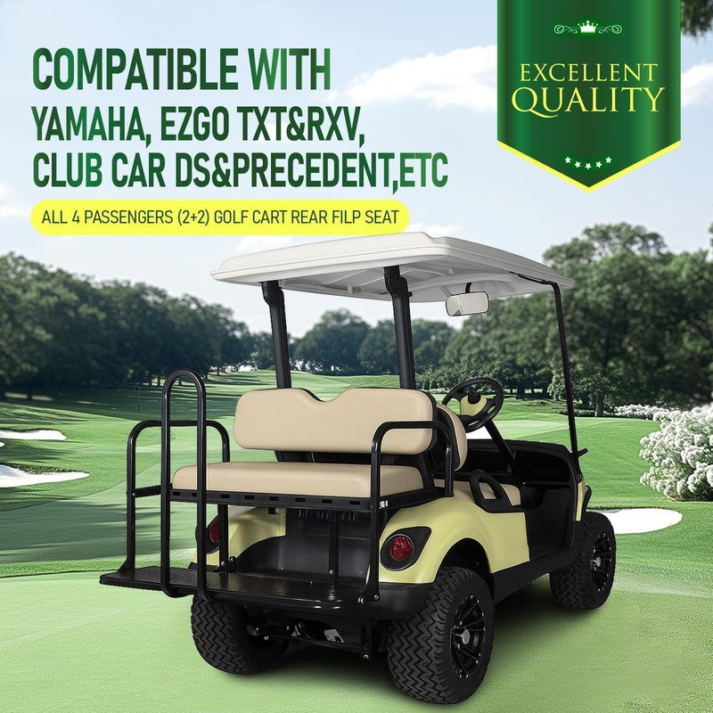 Wutist Universal Golf Cart Tan Seat Bottom & Seat Backrest Compatible with Yamaha, EZGO TXT/RXV/ST, Club Car DS & Precedent and Other 2+2 Passengers Golf Cart with Rear Flip Seat
