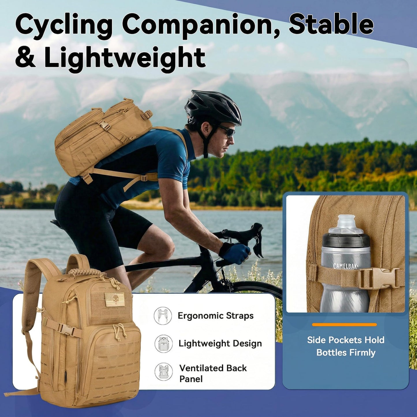 AZULDEZ Military Tactical Backpack, Tactical Backpack for Men, Army 3 Days Assault Pack, Military Molle Backpack Waterproof, EDC Hiking Bug Out Bag with Water Bladder Compartment, Hiking Rucksack