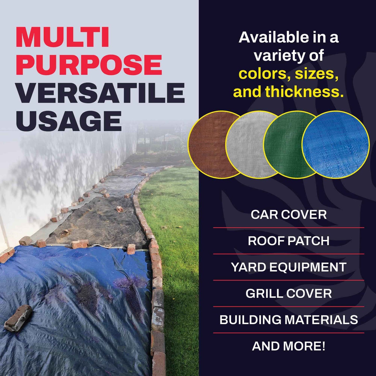 10' x 12' Blue Tarp with Grommets Reinforced - 5 Mil Thick - Durable UV Resistant Plastic Tarps Waterproof - Large Tarpaulin Cover for Outdoor Camping Over/Under Tent Tarp RV Roof Rain - Zebro