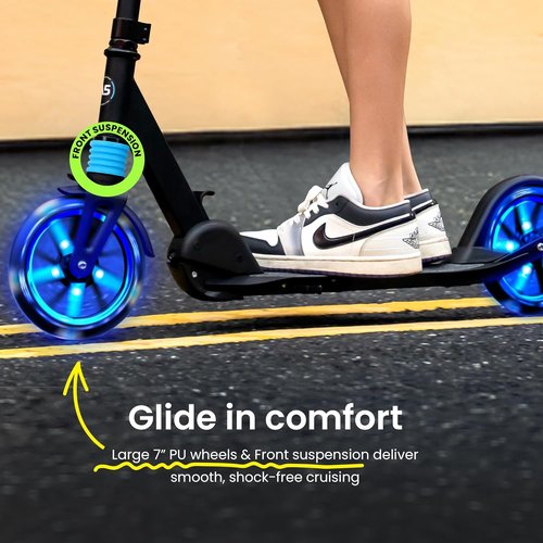 AERO MOBILITY Kick Scooter for Kids & Adults - Light Up Wheels, Hand Brake, Foldable Design | Adjustable Height