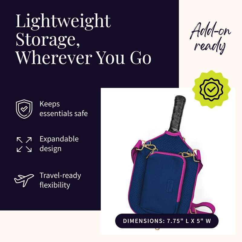 Posh Pickler Clip-On Expandable Neoprene Pouch with Zipper, Weather-Resistant Design, Secure Storage for Keys, Cards, & More, Compatible with Crossbody Paddle Cover & Strap, 7.75" L x 5" W, Navy