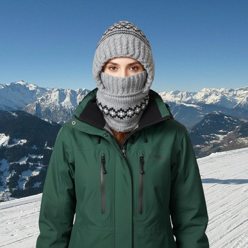 HUAMULAN Women Winter One Piece Beanie Hat Slouchy Fleece Balaclavas Face Shield Mask Neck Scarf Set Warm Earmuff Ski Snow Knit Hats Cold Weather