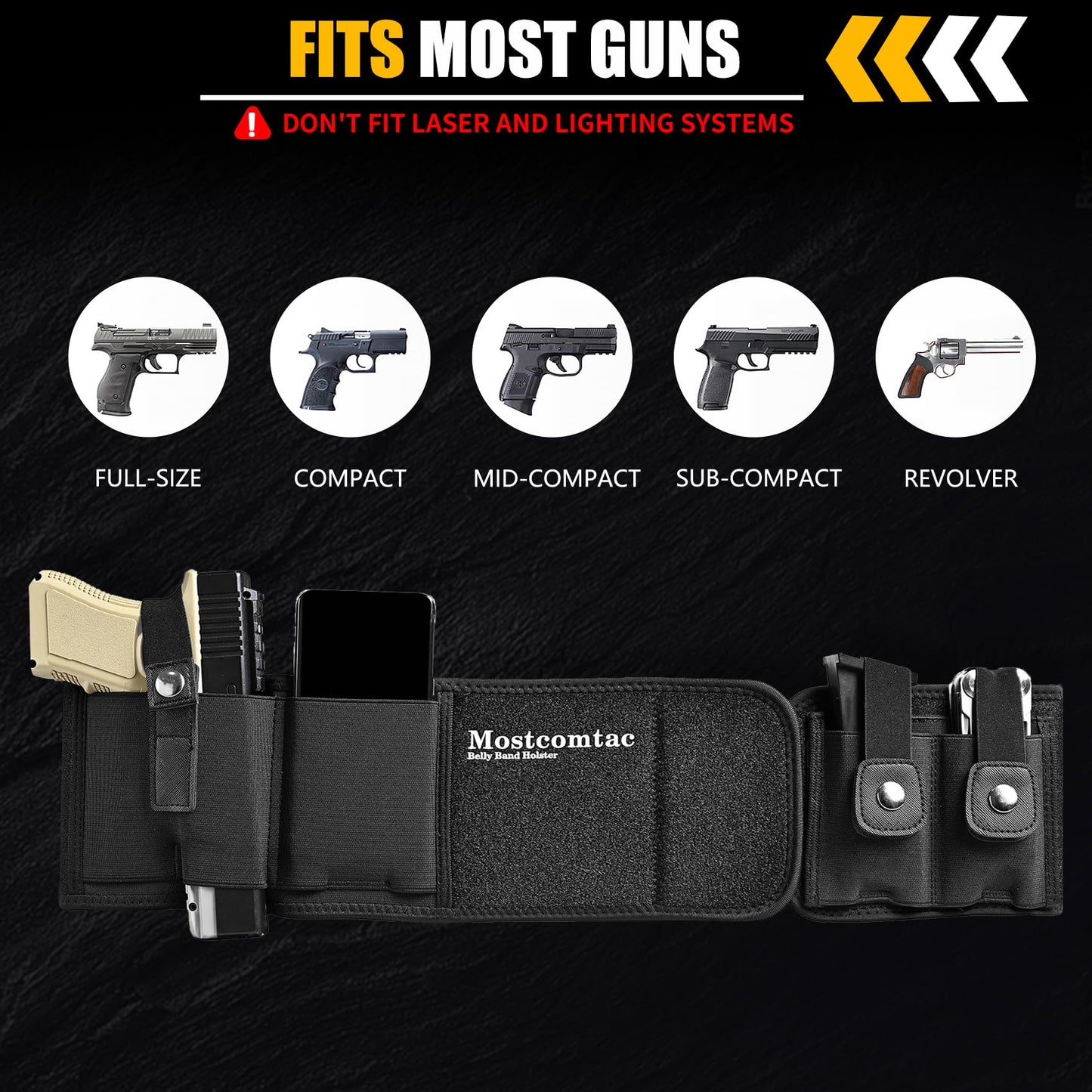 Mostcomtac Belly Band Holster for Men & Women - Breathable Neoprene Gun Holster, Multi - Pocket Tactical Belt for Outdoors, Fits G17-43x, Taurus G3C, G2C and Most 9mm and 384 Handguns（L-XL）