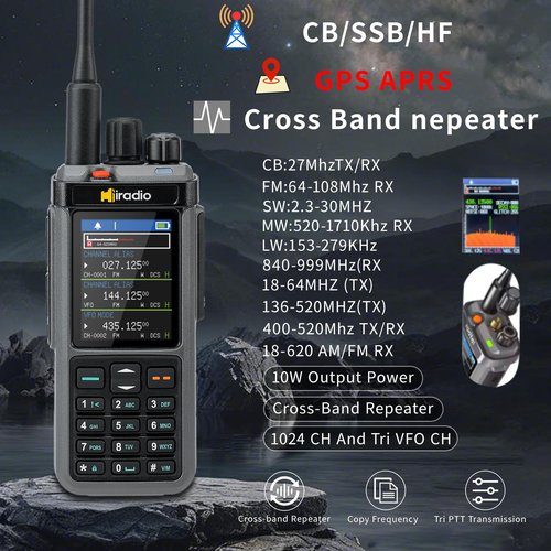 Hiradio Y23UV-98PLUS 10W Multiband Two-Way Radio with CB/SSB/HF, GPS APRS, Cross-Band Repeater, 1024 CH & Tri VFO - High-Power Ham Radio for Amateur Communications & Outdoor Emergencies