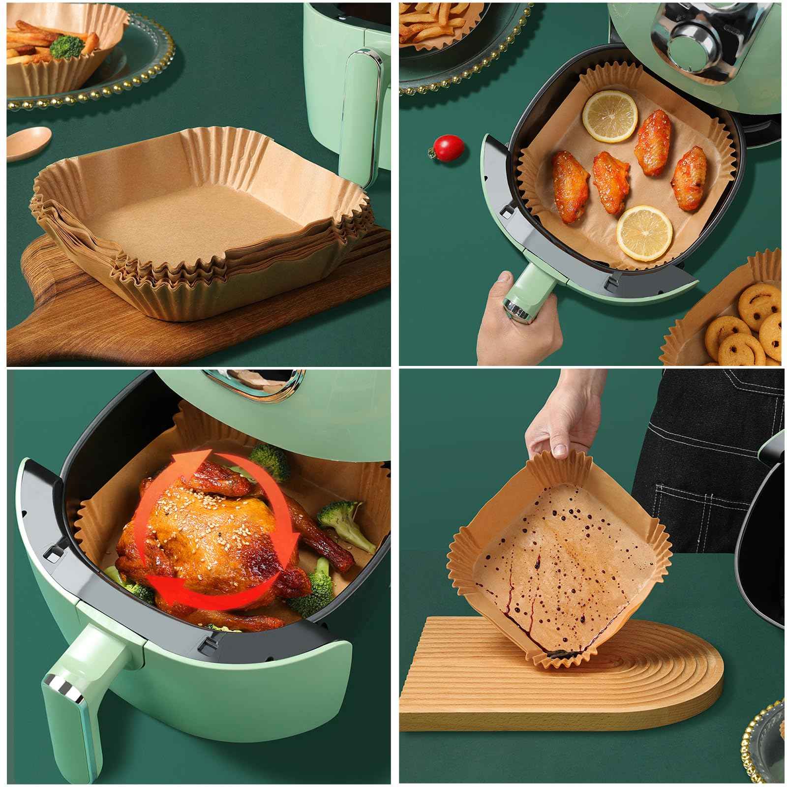 Air Fryer Liners Disposable,300Pcs LYHOLKEER 9inch Airfryer Liners for 5-8QT Air Fryer,Square Air Fryer Parchment Paper Liners for Ninja AF141,AF142,AF181,AF182,COSORI,Chefman,Instant Pot,Cuisinart