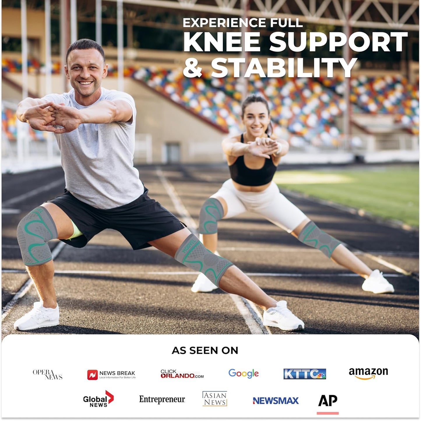 Modvel Compression Knee Brace - 2-Pack Support Sleeves for Running & Pain Relief | Meniscus & ACL Recovery