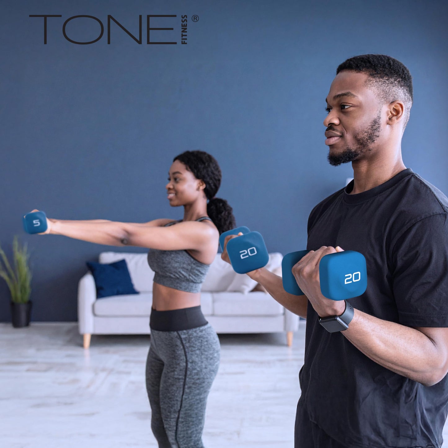 Tone Fitness 10 lb Neoprene Dumbbell Pair for Home Workouts – Non-Slip Design - Beige