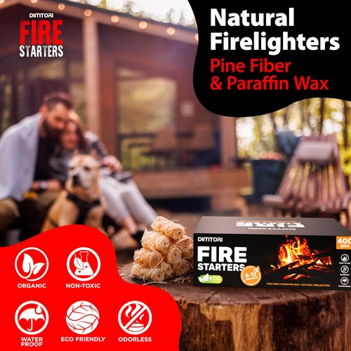 DIMTORI 400 pcs Fire Starter - Natural Fire Starters for Campfires, Fire Pit, Pizza Oven, Fireplace, Smoker, BBQ, Pellet Stove & Wood - Fire Starters for Grill, Charcoal Starter