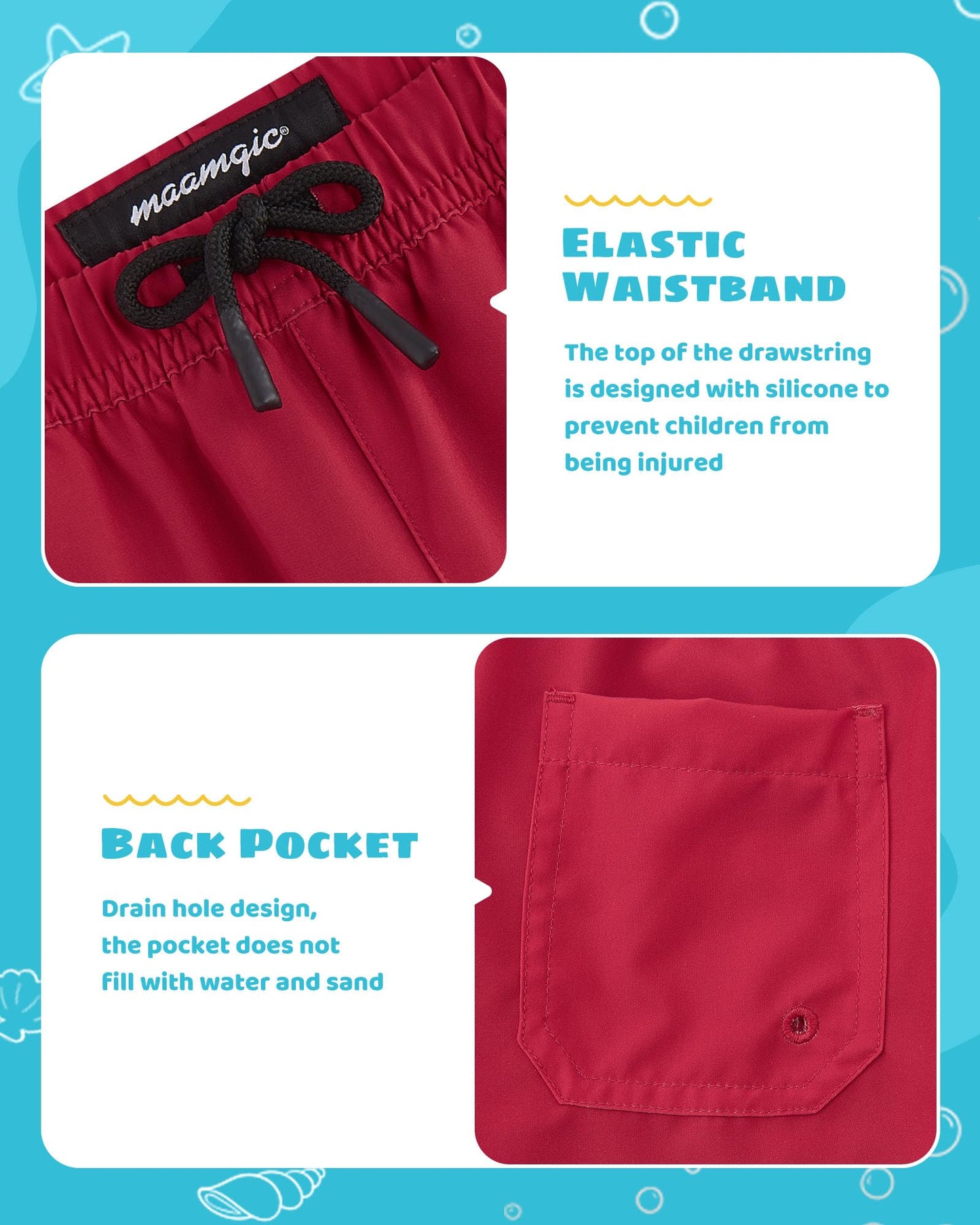 maamgic Boys Swim Trunks with Compression Liner Toddler Stretch Swim Shorts Quick Dry Swimming Trunks Boxer Brief 2 in 1 Beach Shorts Red 4T