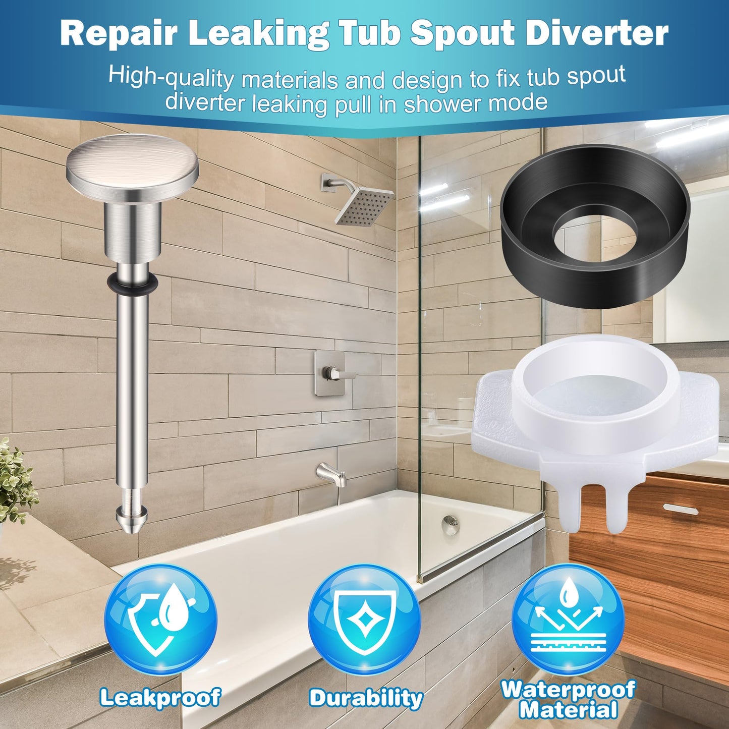 Enhon 2 Set Tub Spout Diverter Repair Kit, Includes 2 x Diverter Valve Stems, 2 x Cup Seals and 2 x Gates, Bathroom Shower Bathtub Leaky Faucet Repair Replacement Parts(Brushed Nickel,Classic)