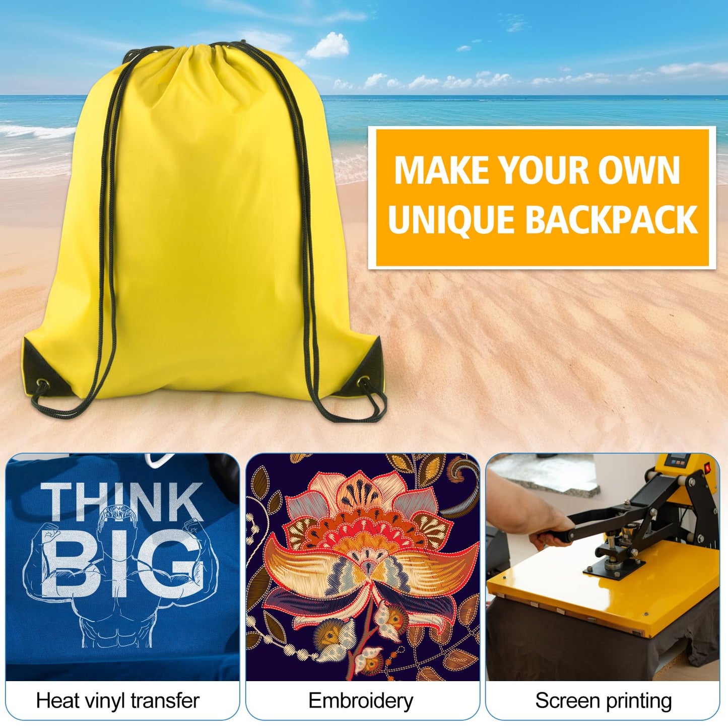 KUUQA 12 Pcs Drawstring Backpack Bags Bulk Yellow Drawstring Bag Foldable Gym Bag Sports Cinch Sack String Backpack Storage Bags for Women Men Shopping Gym Travel Sports