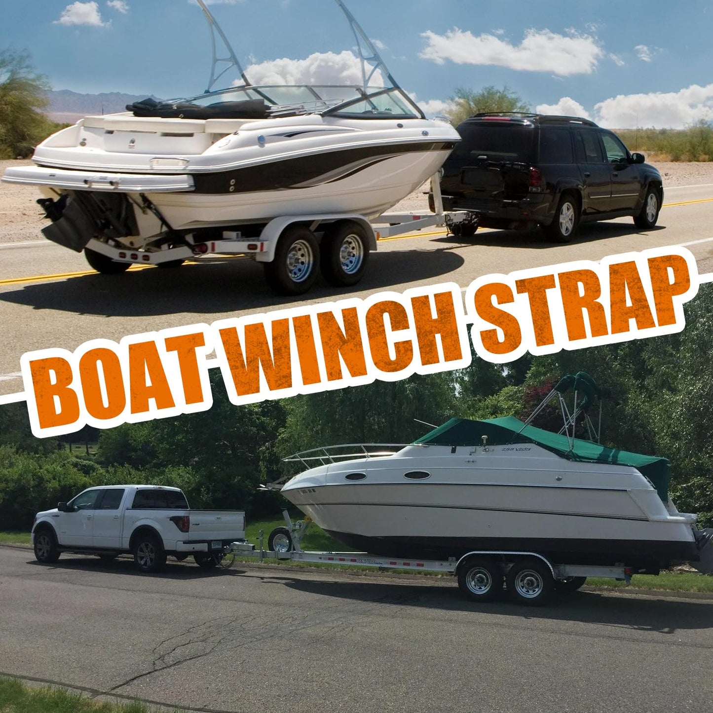 KONON Boat Trailer Winch Strap 2" x 20' with Safety Snap Hook 12000 lbs for Towing Vehicles, Boats and Jet Ski | Polyester | 12-Month Free Replacement (Black)