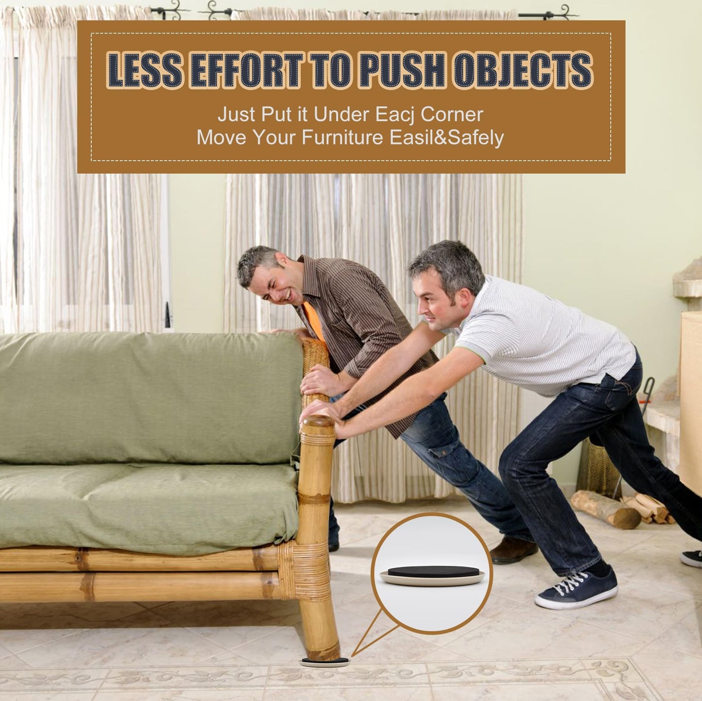 Furniture Sliders, Furniture Sliders Pads for Hardwood Floors, Chair Legs Floors Protectors, Reusable Round Glides Glider, Heavy Duty Furniture Movers Sliders (8 Pcs, 4 3/4inch，Beige)