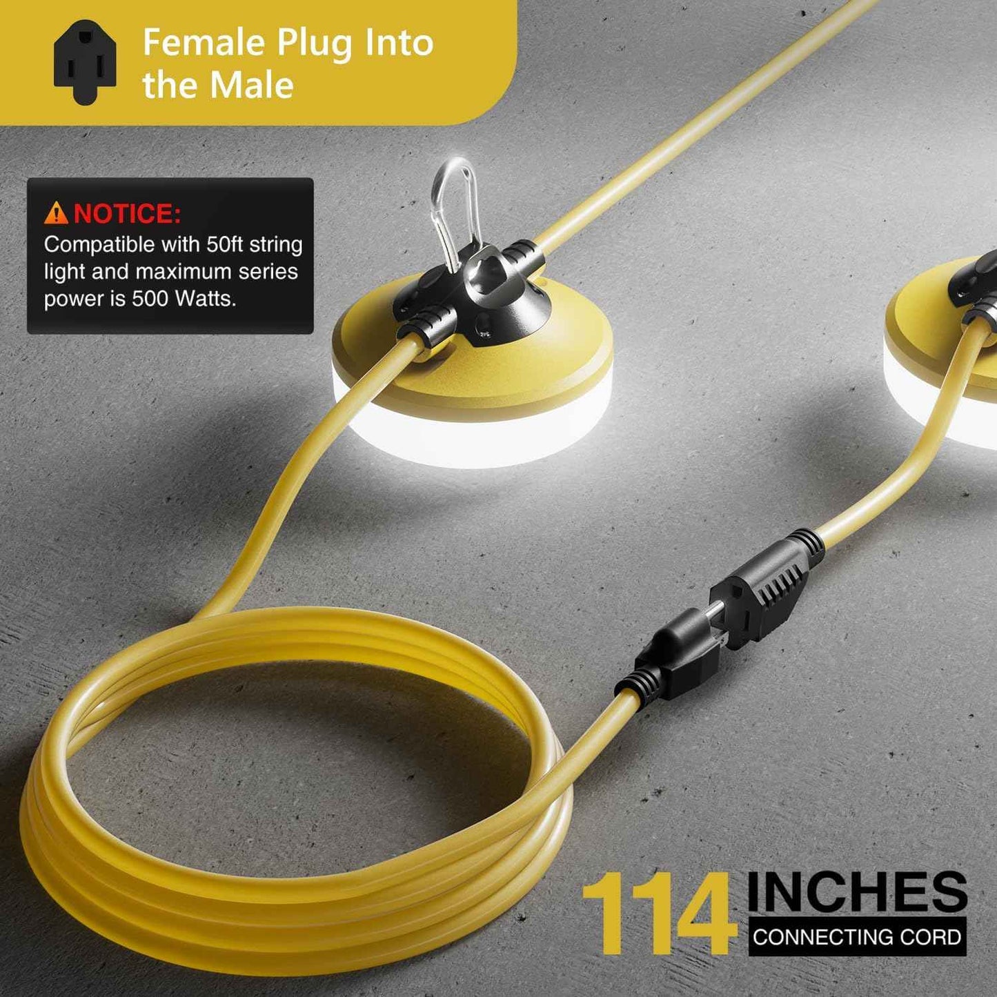 50FT LED Construction String Lights - 5000LM Daylight, IP65 Waterproof, 50W Temporary Work Lighting for Indoor/Outdoor Use