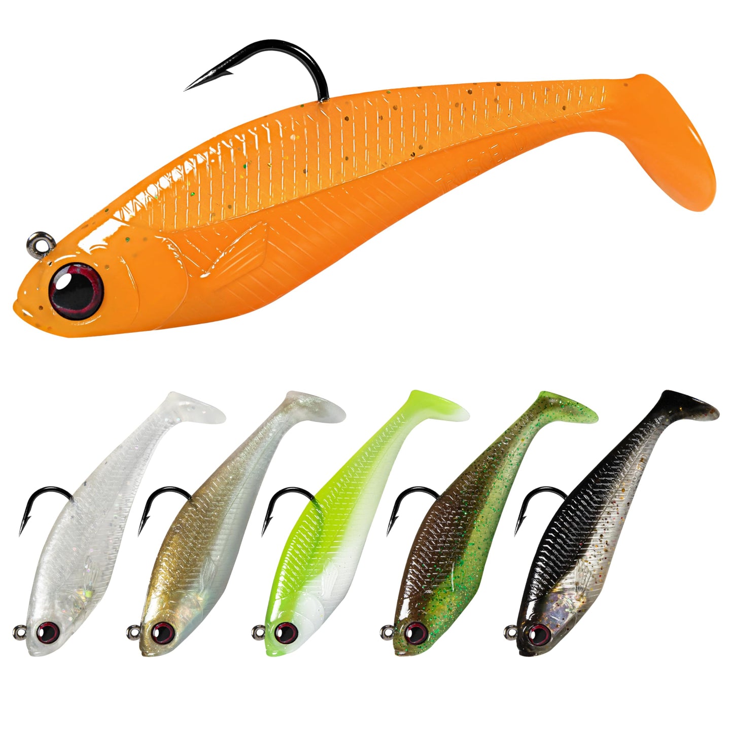 VELBAIT Pre-Rigged Soft Fishing Lures with Weedless Hook, Lifelike Paddle Tail Swimbaits for Bass Fishing, Freshwater & Saltwater Soft Plastic Baits for Bass, Pike, Trout, and Walleye (3.5in / 0.75oz)