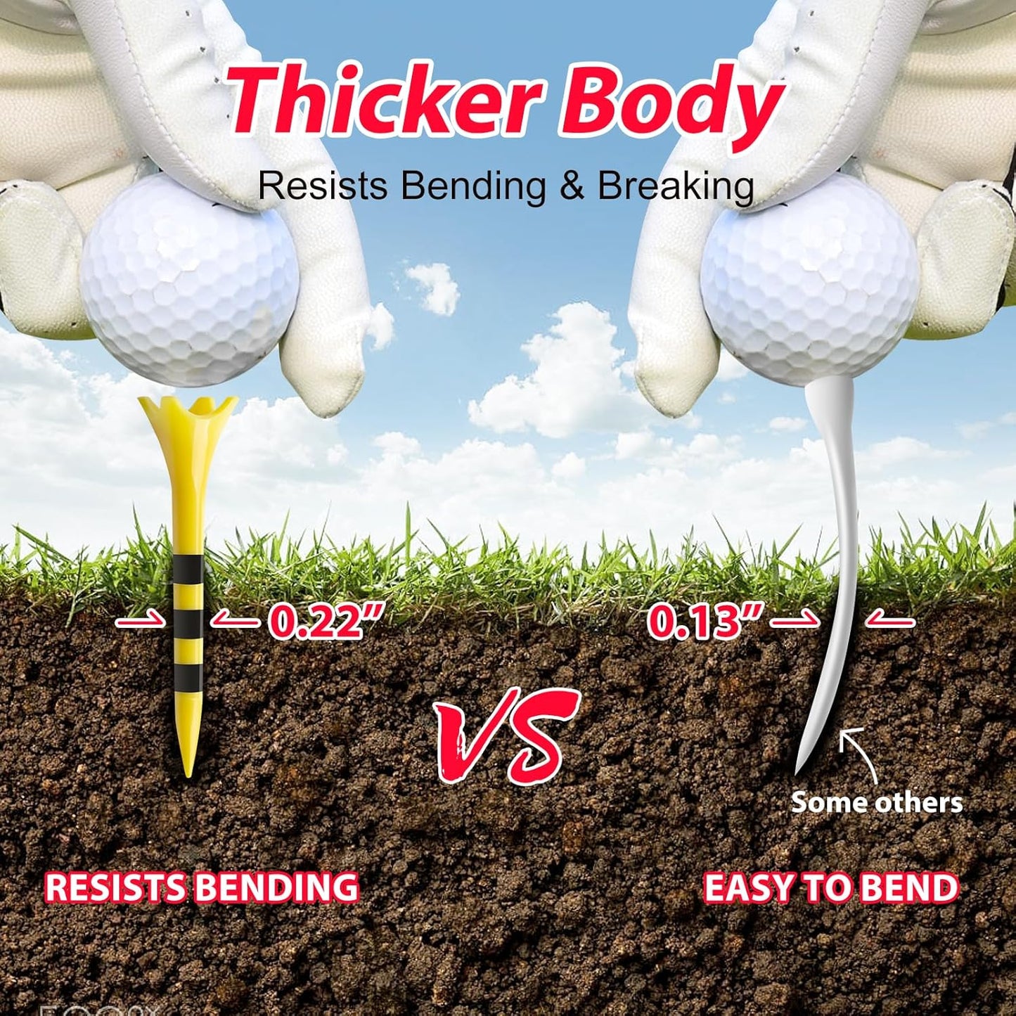 Professional Plastic Golf Tees - 100 Pack | Enhanced Durability & Stability, 3-1/4" & 2-3/4" Sizes