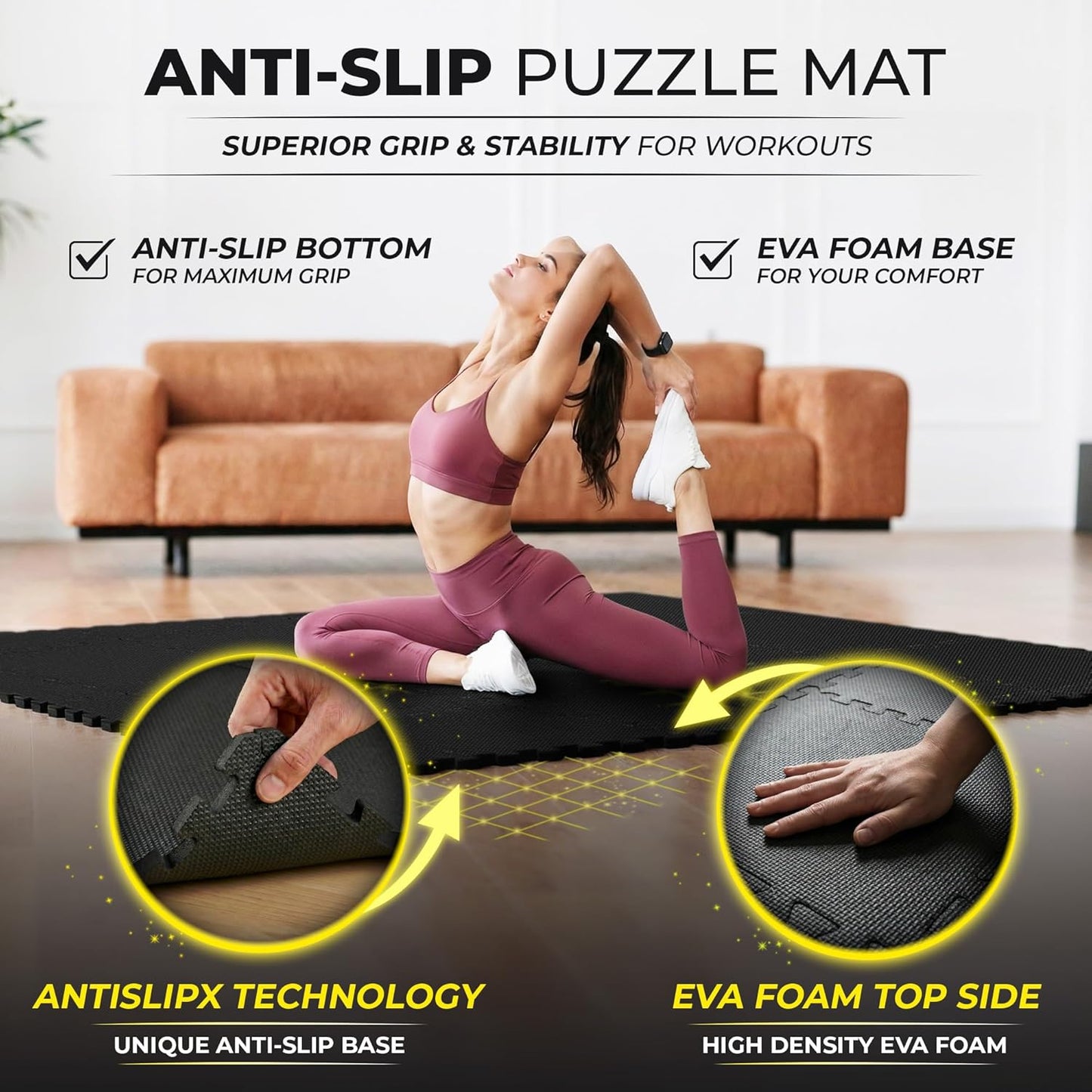 BEMAXX Gym Mats Set - 18 Pcs EVA Interlocking Foam Floor Tiles | Protective 18 Sqft Workout Flooring (12.6"x12.6"x0.4")
