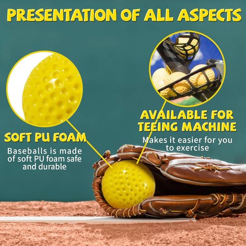 Bucket Pitching Machine Baseballs - 24/36 Pack of 60 MPH High Bouncy Yellow Dimpled Practice Balls | Lightweight & Durable for All Ages