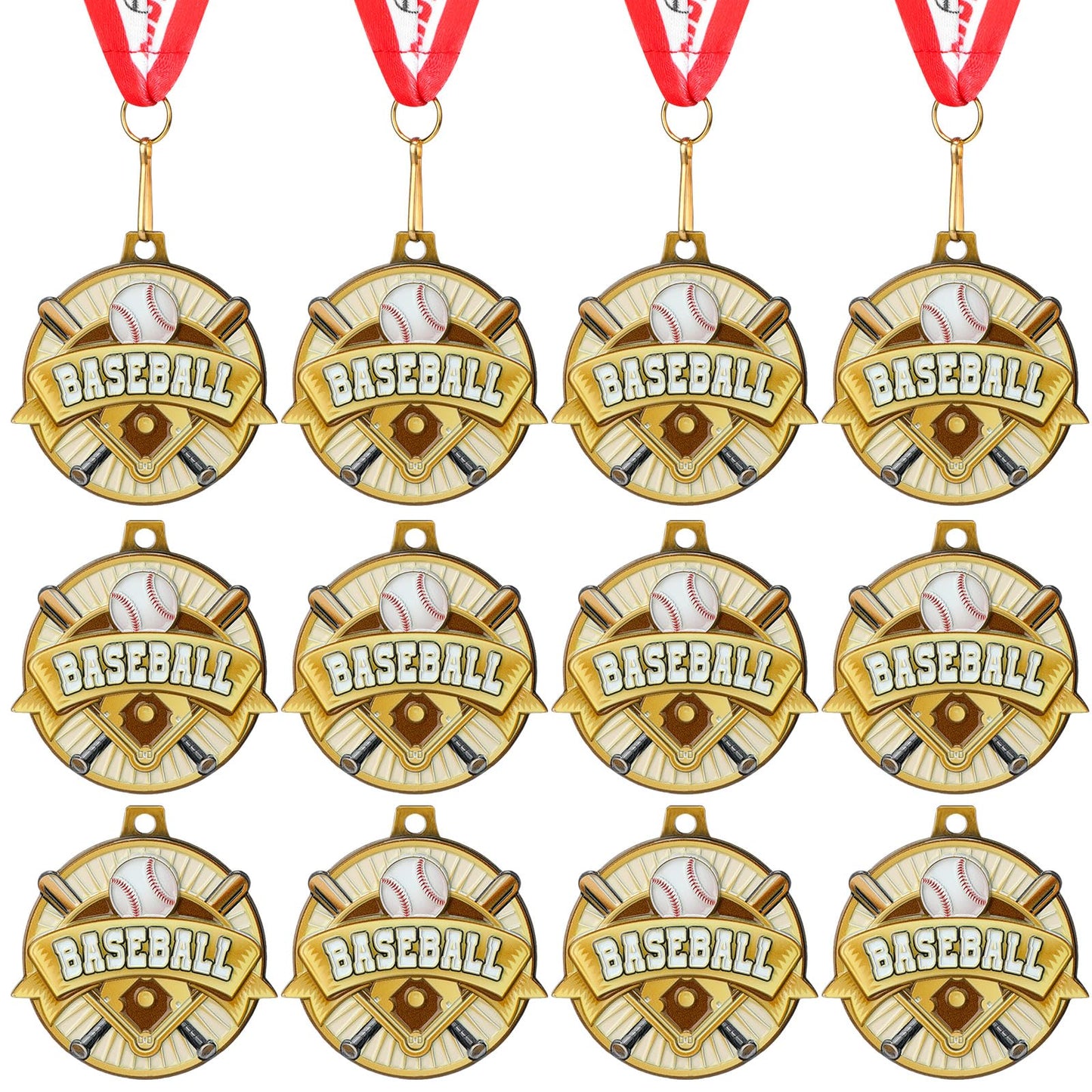 Ecation 24 Pcs Softball Medals Baseball Metal Medals 2 Inch Tee-Ball Team Awards Gold Volleyball Medal Football Basketball Soccer Sports Award with Neck Ribbon