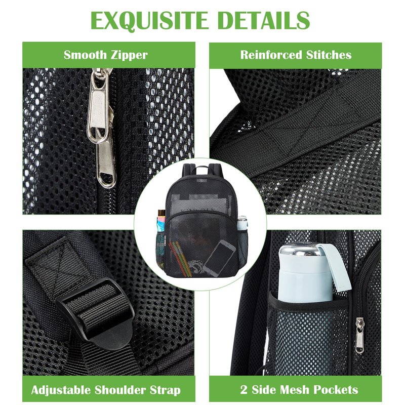 gdbis Heavy Duty Mesh Backpack, Semi- Transparent College Bookbag with Adjustable Padded Shoulder Straps, Lightweight Casual Daypack for College Workpalce Security - Black