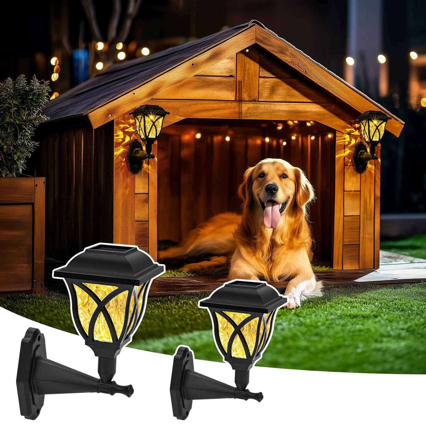 TISEJOY Solar Wall Lantern Dog House Lights, Waterproof Solar Powered Decorative Lights for Pet House, Fence, Garden, Shed and Backyard (2 Pack)