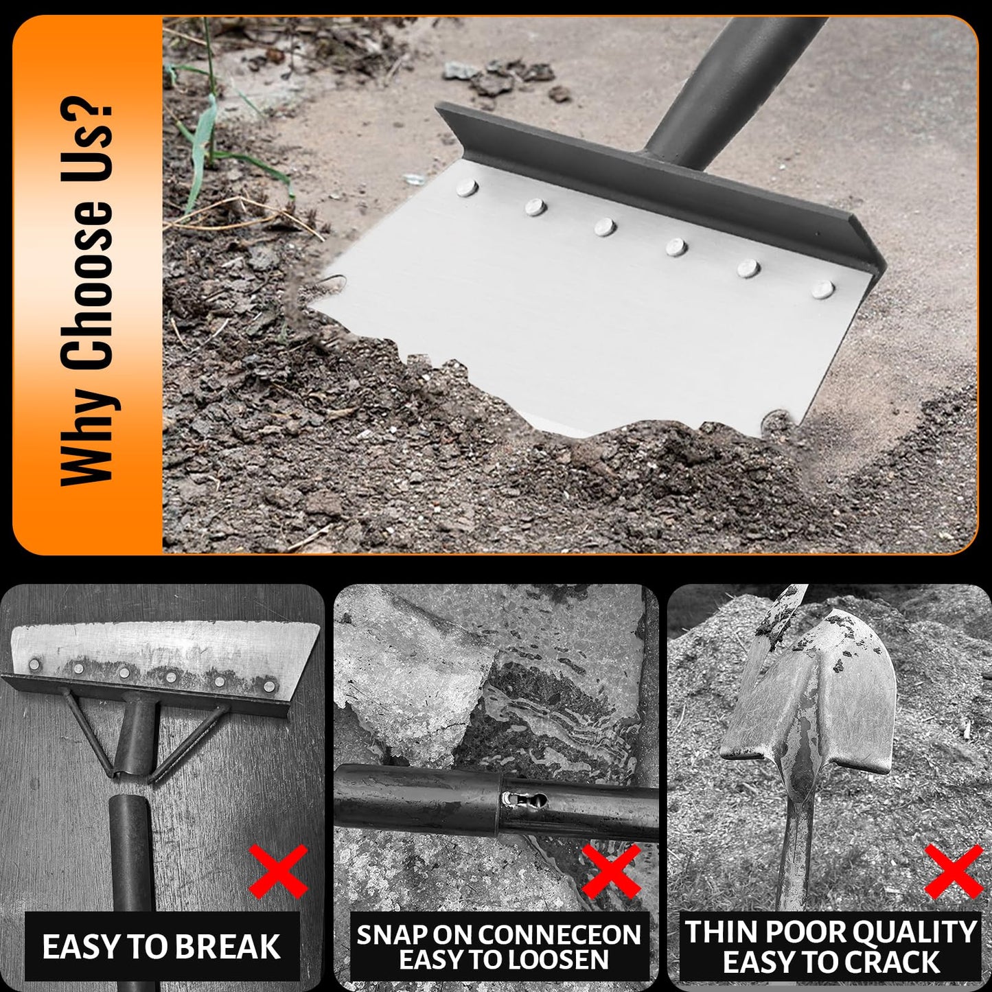 Garden Flat Shovel Scraper, Multifunctional Garden Cleaning Shovel with 59 Inch Long Handle, Heavy Duty Outdoor Floor Scraper for Weed Cleaning,Trenching,Edging and Removing Snow,Ice,Weeds,Dirty,Moss