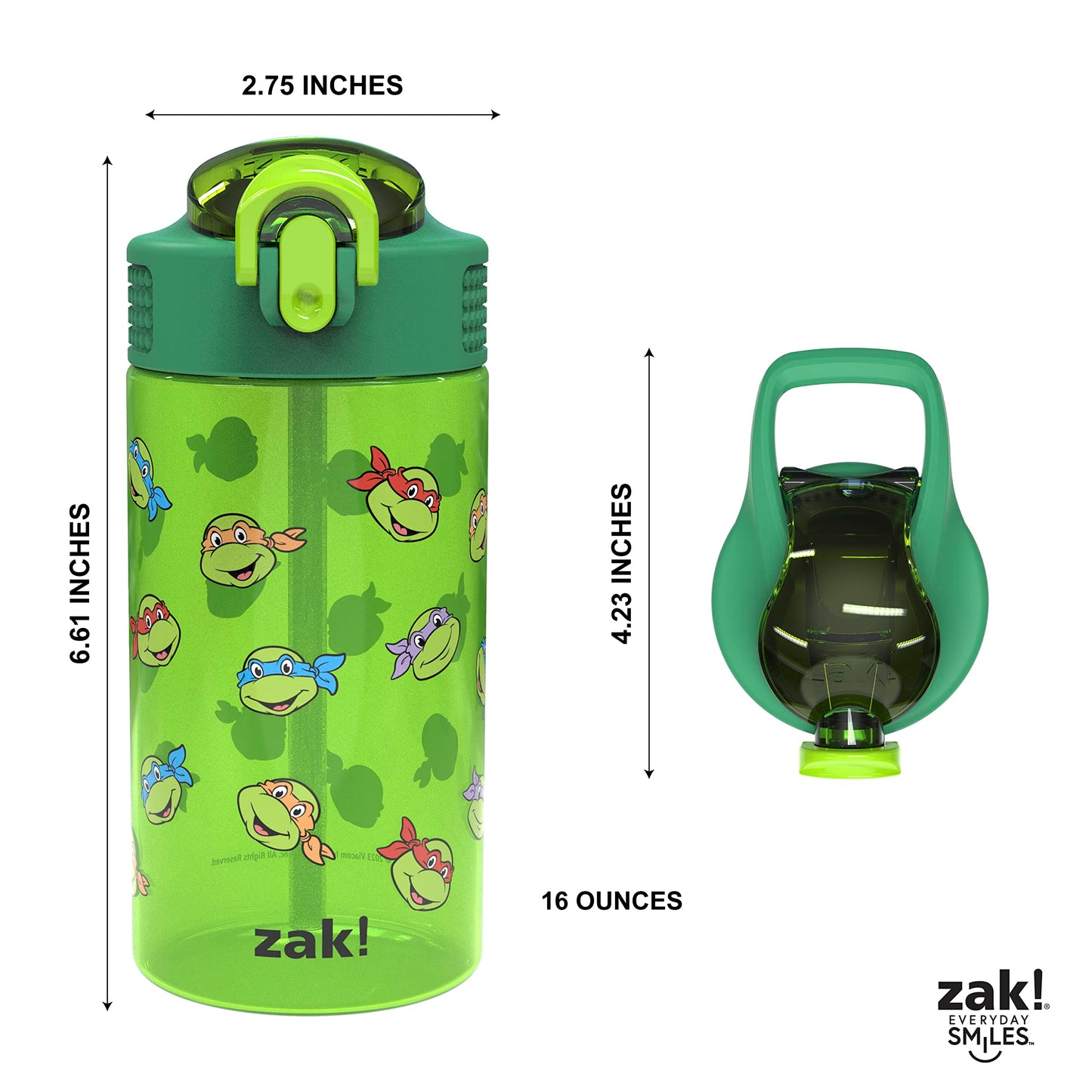 Zak Designs Teenage Mutant Ninja Turtles Kids Water Bottle For School or Travel, 16oz 2-Pack Durable Plastic Water Bottle With Straw, Handle, and Leak-Proof, Pop-Up Spout Cover (TMNT)