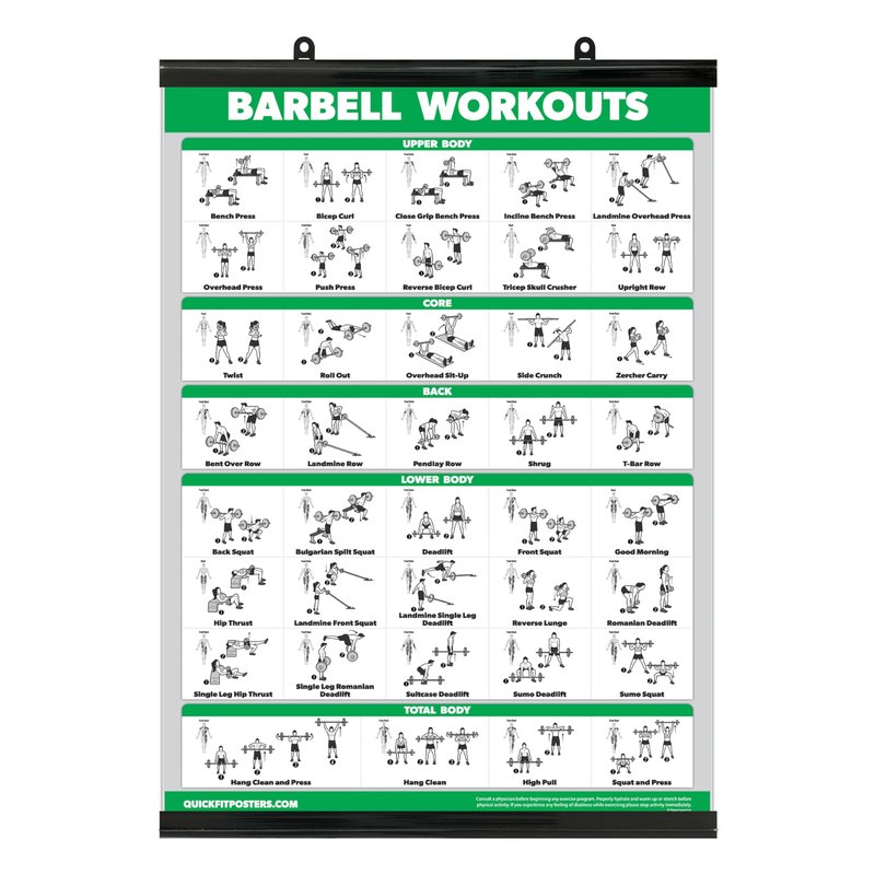 Palace Learning QUICKFIT Barbell Workout Exercise Poster - (with Plastic Frame, 18" x 24")
