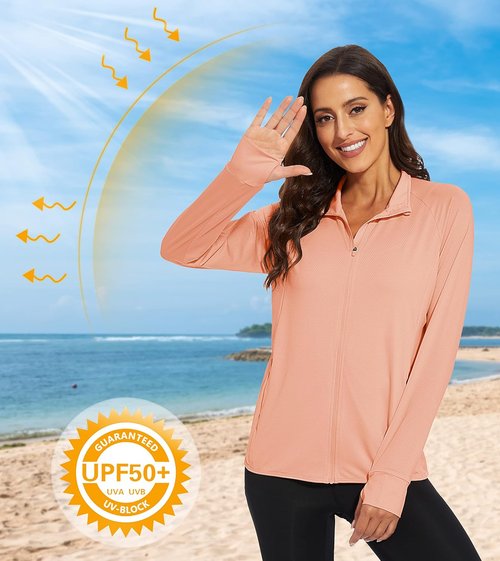 MAGCOMSEN Women's Lightweight Athletic Jacket - UPF 50+ Sun Protection, Full Zip, Long Sleeve, Outdoor Pockets