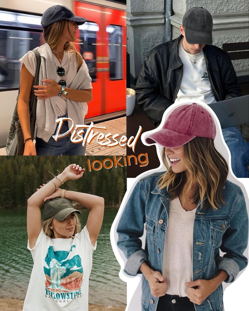 FURTALK 3 Packs Unisex Vintage Washed Cotton Distressed Baseball Cap Low Profile Adjustable Dad Hat, Black+Green+Wine Red, Size M