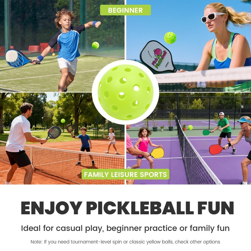 12 Pack Pickleball Balls - Outdoor Pickle Ball 40 Holes - Durable Pickleballs with High Bounce, Superior Visibility and Smooth Flight