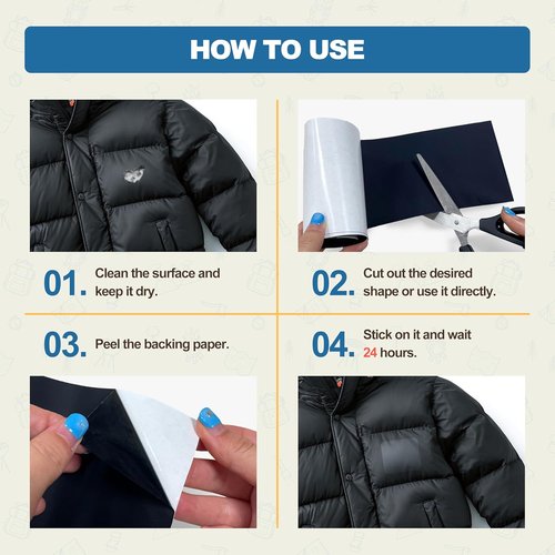 KING MOUNTAIN Self-Adhesive Nylon Fabric Repair Tape - Waterproof Patch Kit for Jackets, Tents & Gear (Black, 4"x63")