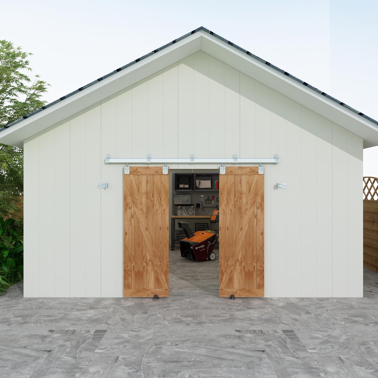 JUBEST 8FT Box Rail Exterior Barn Door Hardware Kit, Heavy Duty Sliding Door Track Kit Wall Mount Door Hardware Kit for Two Doors System(Doors Not Included), Silver