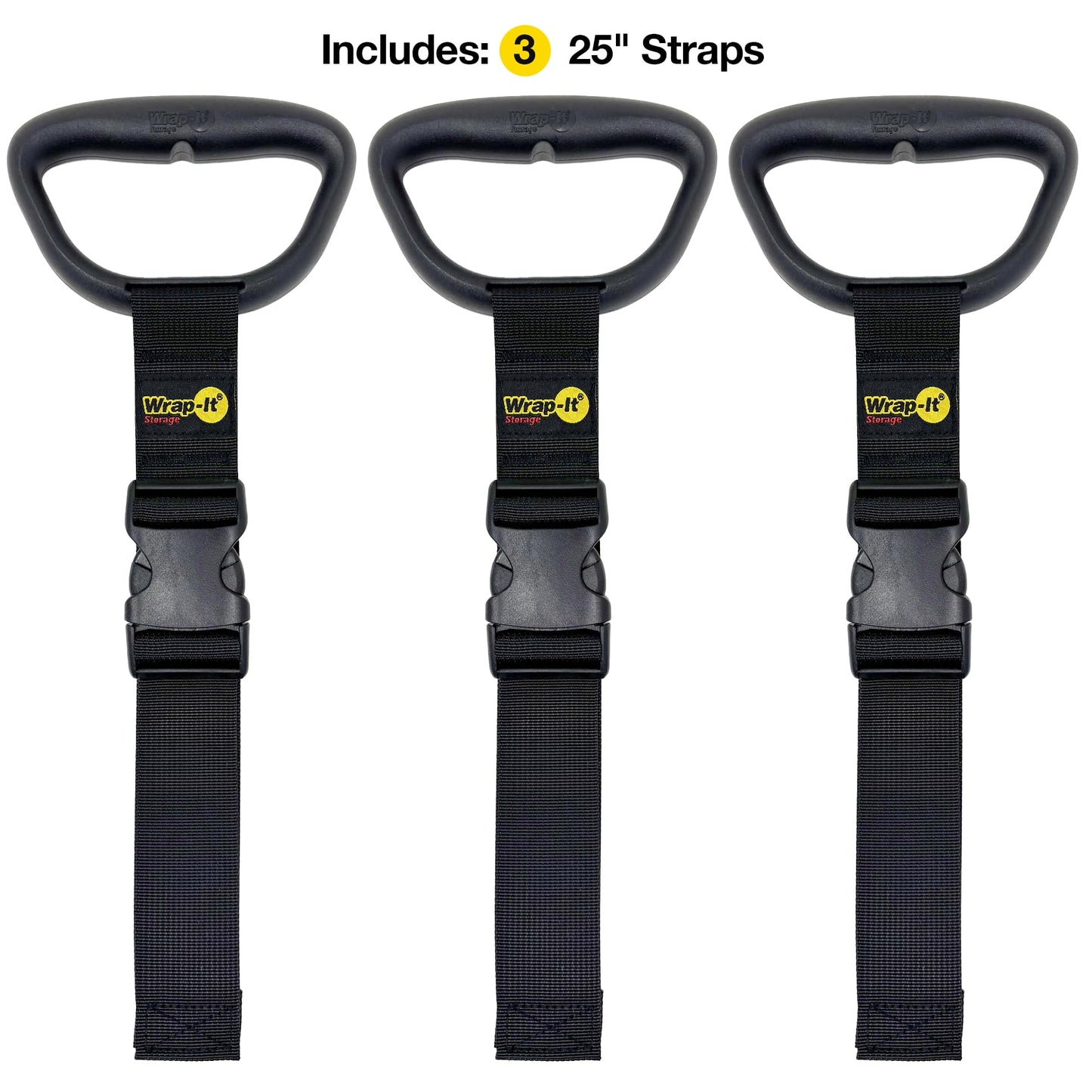 Clip 'n Carry Wrap-It Storage Straps - 25" (3-Pack) - Carrying Straps for Water Hose Storage and Extension Cord Holder