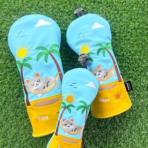 Golf Headcovers Driver Cover Fairway Wood Headcovers Hybrid Head Cover Animal Design PU Leather Golf 3 Wood Head Cover (3pcs Holiday cat)