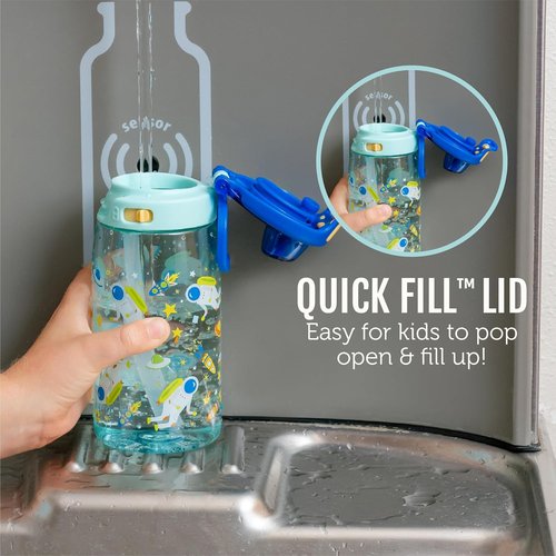 Ello Kids Water Bottle - 16oz Tritan Plastic with Quick Fill Technology | Leak-Proof & BPA Free, Rainbow Design