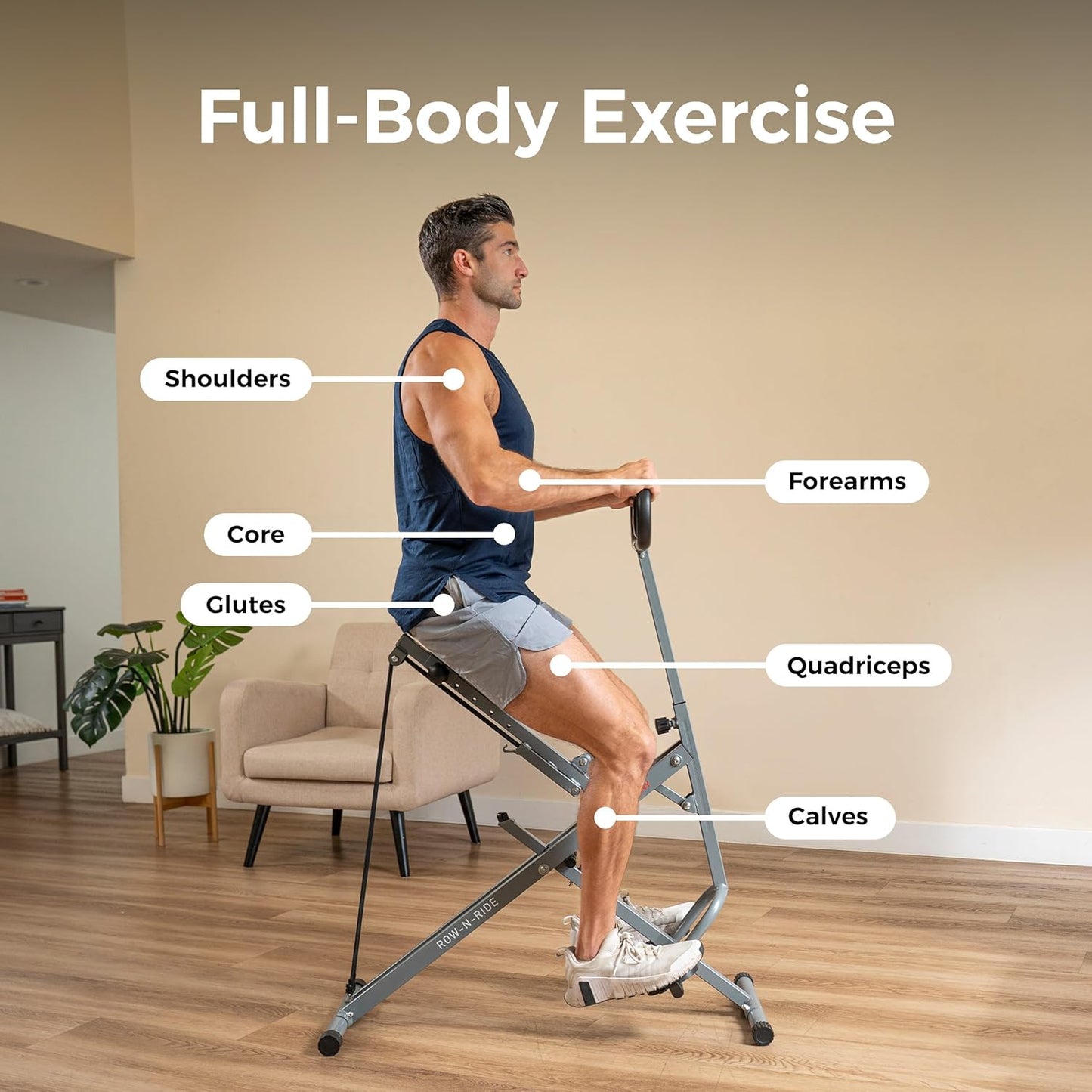 Sunny Health & Fitness Smart Row-N-Ride | Foldable Glute & Leg Trainer with SunnyFit App Integration