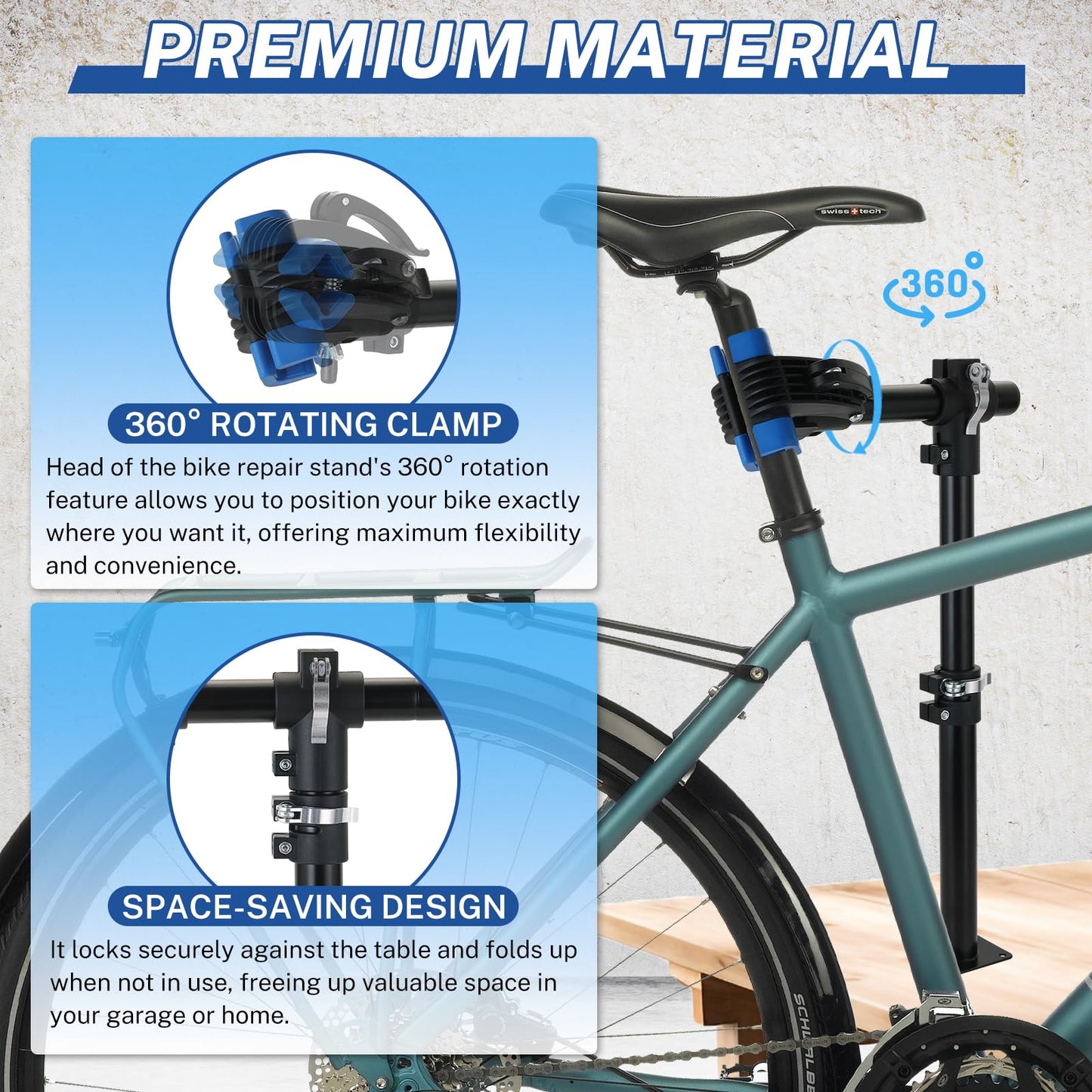 NATGAI Height Adjustable Bike Repair Stand, Bench Mount Bicycle Maintenance Rack Workstand, Adjustable Removable Home Bicycle Maintenance Stand for Road Mountain Bikes (Blue)