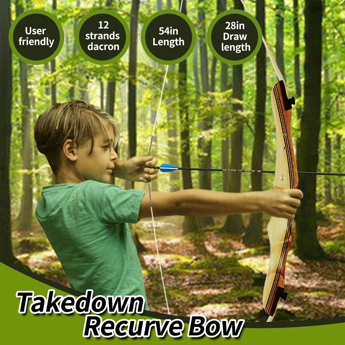 SOPOGER 54" /68'' Archery Set Adult Beginners - 20 lbs /30 bs Takedown Recurve Bows for Adults Youth Teens Men Women Wood Longbow for Outdoor Target Arrow Practice Shooting Training