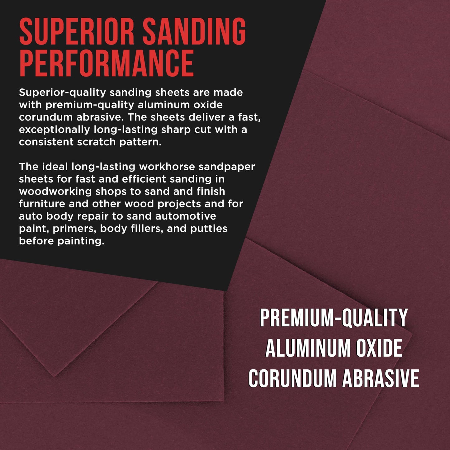ProductionShop Premium 1/4 Sheet Size Red Sanding Sheets, 50 Sheet Variety Pack, Grits 40, 80, 100, 120, 180, 220, 320, 400, 600, 800 - Hook & Loop Backing Sandpaper - Palm Sanders, Sanding Blocks