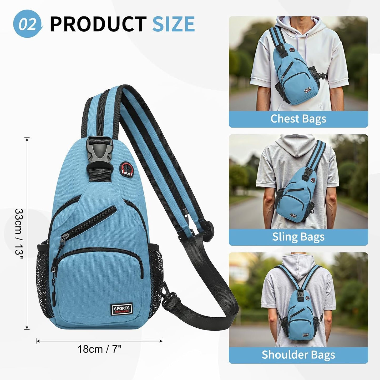 Skiennix Convertible Sling Bag - Lightweight Crossbody Backpack for 7.9" Tablet | Blue