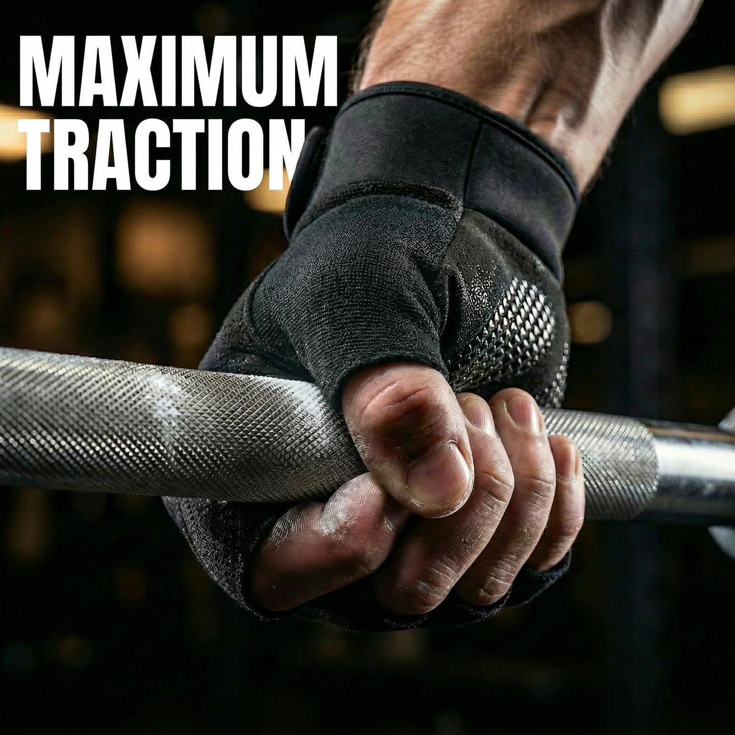 sunnex Gym Gloves for Men & Women - Breathable Weight Lifting Gloves with High-Grip Silicone Padding, Fingerless Workout Gloves for Cycling, Rowing, Pull Ups & Strength Training (Black, Larger)
