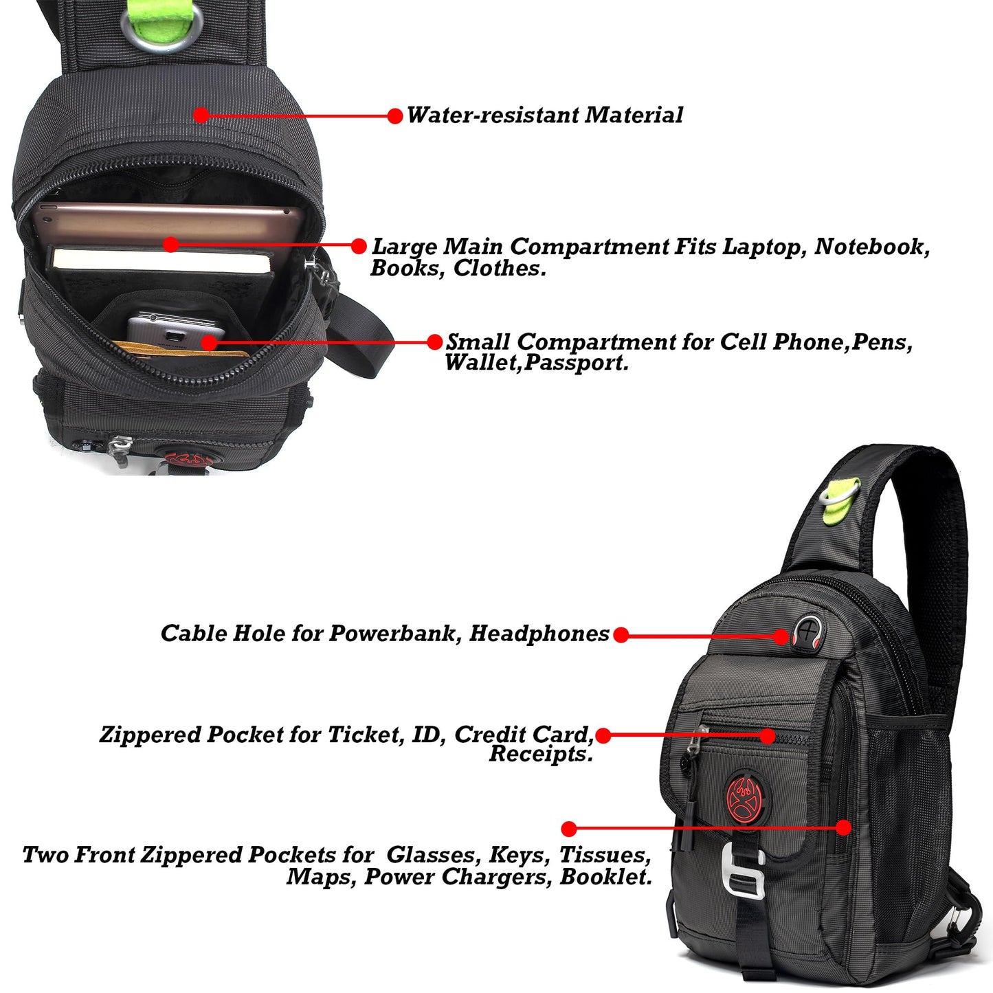 NICGID Sling Bag Chest Shoulder Backpack Crossbody Bags for Tablet Laptop Outdoor Hiking Men Women