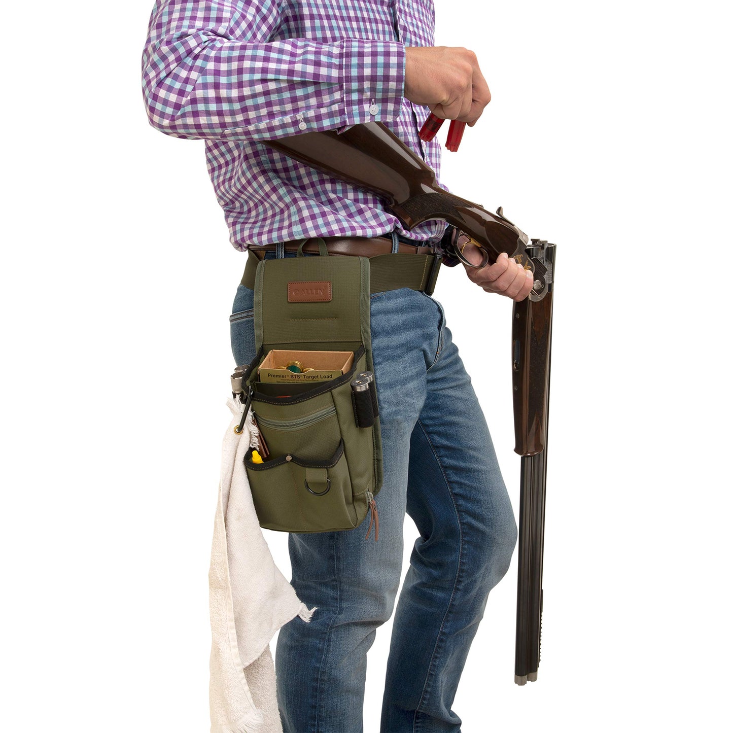 Allen Company Triumph Rip-Stop Shotgun Shell Holder Bag (52" Belt) Holds 50 Shells + 25 Empties - Olive Green - Clay, Trap, Skeet Shooting - Zippered Gun Range Bag - Tactical Gear, Shotgun Accessories