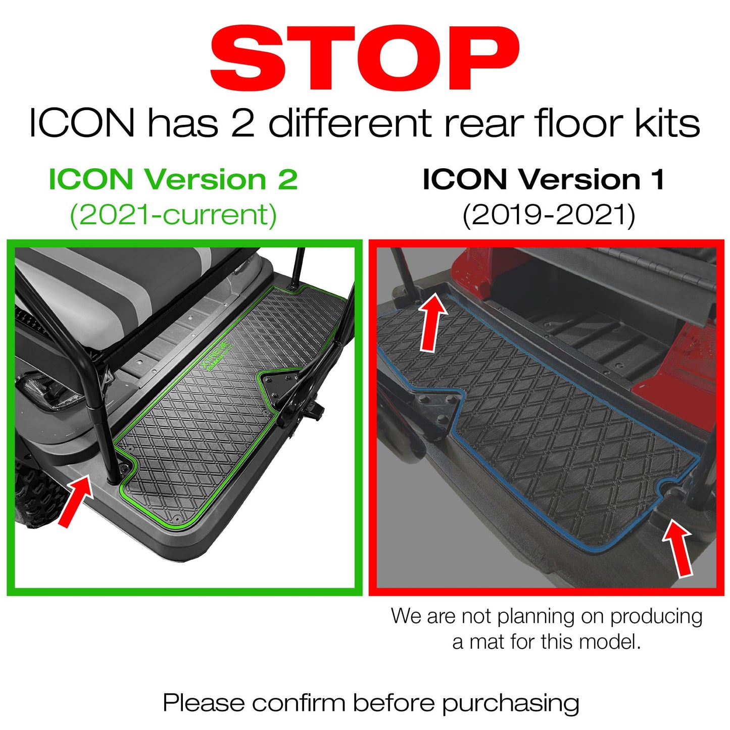Xtreme Golf Cart Mats Rear Step Rubber Floor Mat Compatible with ICON (2021+) Golf Cart Models with Factory Rear Facing Seat | Full Coverage Protection 42.75" x 13.5" - Blue Trim