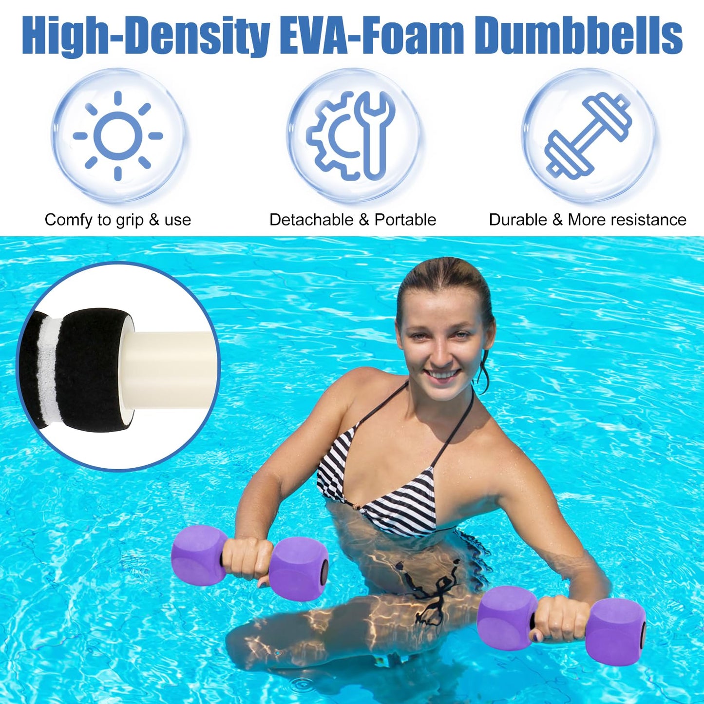 Water Dumbbells, 2Pack Aquatic Exercise Dumbbells, EVA Foam Barbells for Men Women Water Workouts (Purple)