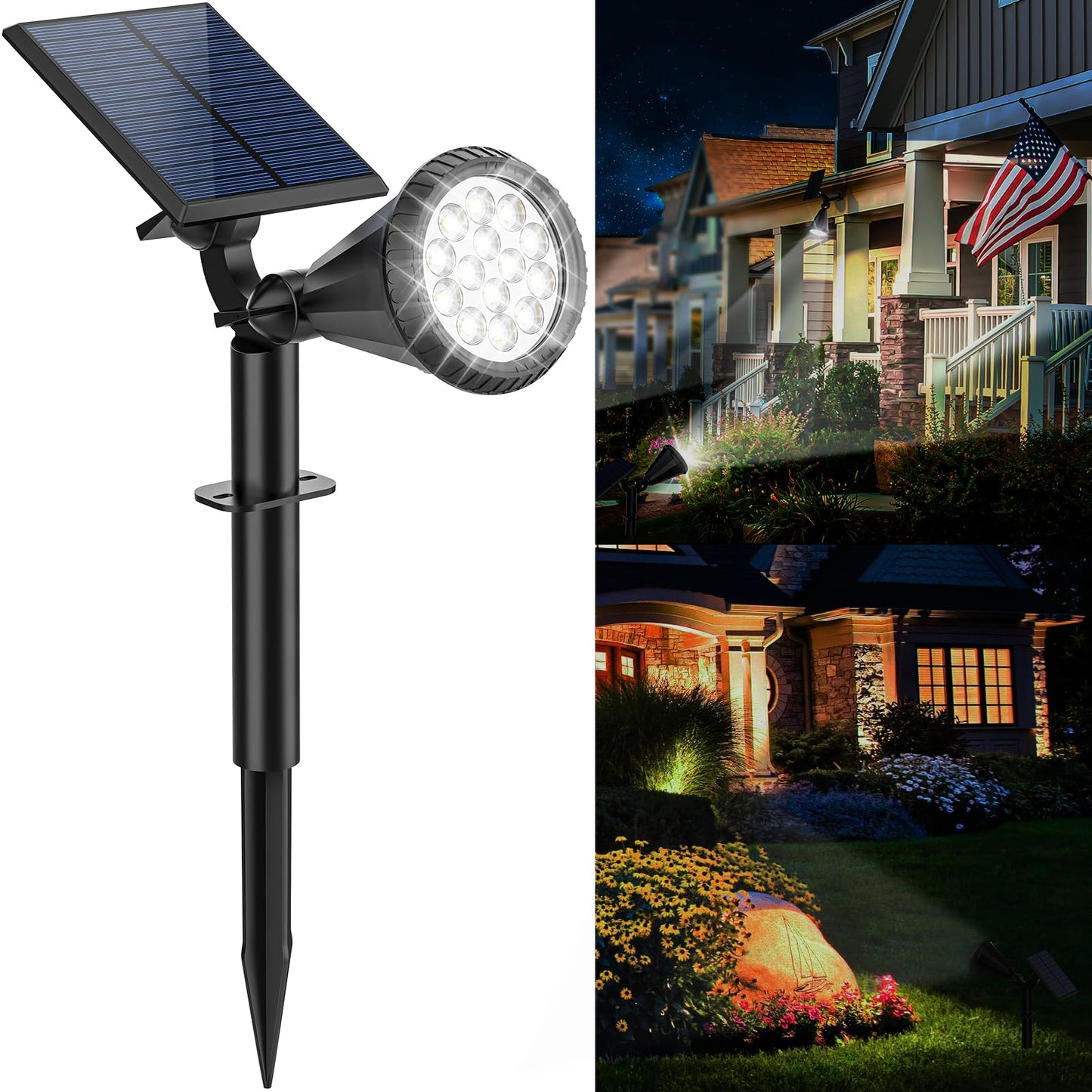 Katipeal Solar Spot Lights Outdoor, 4 Modes/1 Pack Solar Spotlights Waterproof, 180° Adjustable Powered Landscape Lights, Outdoor Solar Lights for Yard Garden Pathway Flag Tree Wall Statue Cool White